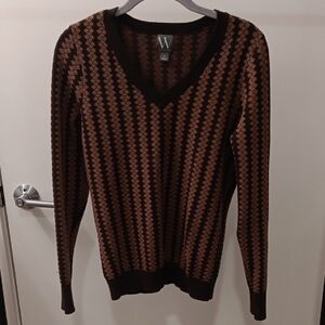 Worthington Brown and Black V-Neck Sweater